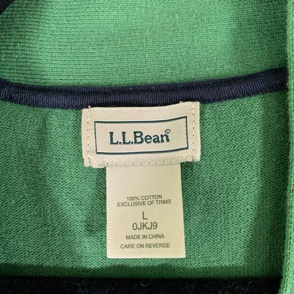 LL Bean Vest Women's Large Green Button Front Pockets Vneck 100% Cotton - Picture 2 of 6